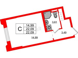 Квартира в ЖК Цивилизация на Неве, студия, 22.09 м², 3 этаж