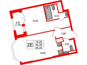 Квартира в ЖК Цивилизация на Неве, 1 комнатная, 45.25 м², 6 этаж