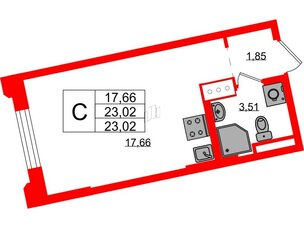 Квартира в ЖК Цивилизация на Неве, студия, 23.02 м², 4 этаж