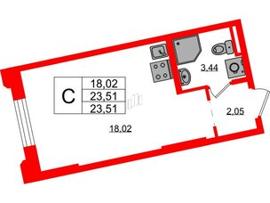 Квартира в ЖК Цивилизация на Неве, студия, 23.51 м², 2 этаж