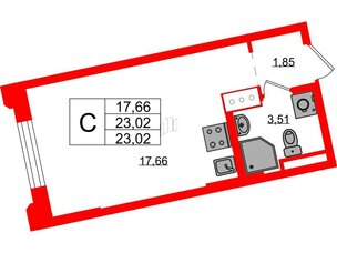 Квартира в ЖК Цивилизация на Неве, студия, 23.02 м², 3 этаж