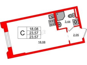 Квартира в ЖК Цивилизация на Неве, студия, 23.57 м², 2 этаж