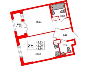 Квартира в ЖК Цивилизация на Неве, 1 комнатная, 43.54 м², 7 этаж