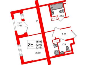 Квартира в ЖК Цивилизация на Неве, 1 комнатная, 43.54 м², 10 этаж