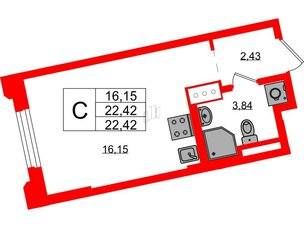 Квартира в ЖК Цивилизация на Неве, студия, 22.42 м², 3 этаж