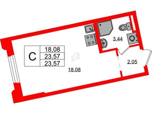 Квартира в ЖК Цивилизация на Неве, студия, 23.57 м², 2 этаж