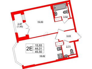 Квартира в ЖК Цивилизация на Неве, 1 комнатная, 45.5 м², 7 этаж