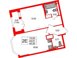 Квартира в ЖК Цивилизация на Неве, 1 комнатная, 45.5 м², 11 этаж