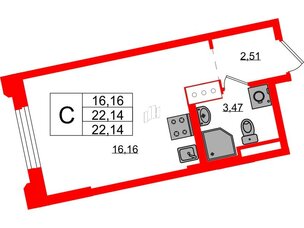 Квартира в ЖК Цивилизация на Неве, студия, 22.14 м², 3 этаж