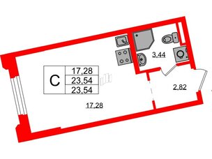 Квартира в ЖК Цивилизация на Неве, студия, 23.54 м², 2 этаж