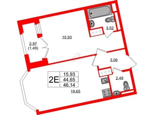 Квартира в ЖК Цивилизация на Неве, 1 комнатная, 46.14 м², 7 этаж