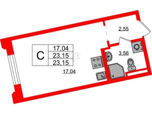 Квартира в ЖК Цивилизация на Неве, студия, 23.15 м², 2 этаж