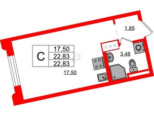 Квартира в ЖК Цивилизация на Неве, студия, 22.83 м², 3 этаж