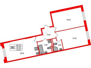 Квартира в ЖК Цивилизация на Неве, 2 комнатная, 72.27 м², 2 этаж