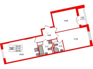 Квартира в ЖК Цивилизация на Неве, 2 комнатная, 68.92 м², 7 этаж