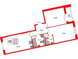 Квартира в ЖК Цивилизация на Неве, 2 комнатная, 68.92 м², 8 этаж