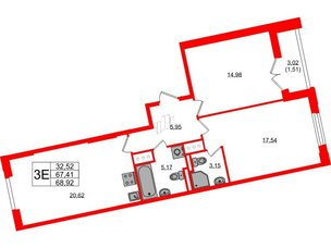 Квартира в ЖК Цивилизация на Неве, 2 комнатная, 68.92 м², 11 этаж