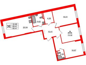 Квартира в ЖК Цивилизация на Неве, 3 комнатная, 89.41 м², 2 этаж