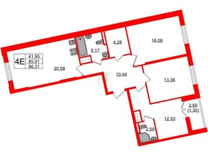 Квартира в ЖК Цивилизация на Неве, 3 комнатная, 86.31 м², 12 этаж