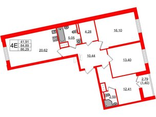 Квартира в ЖК Цивилизация на Неве, 3 комнатная, 86.29 м², 13 этаж