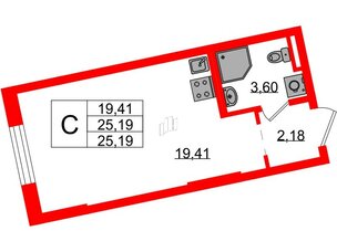 Квартира в ЖК Цивилизация на Неве, студия, 25.19 м², 2 этаж