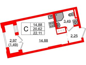 Квартира в ЖК Цивилизация на Неве, студия, 22.11 м², 7 этаж