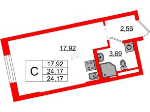 Квартира в ЖК Цивилизация на Неве, студия, 24.17 м², 2 этаж