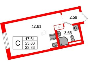 Квартира в ЖК Цивилизация на Неве, студия, 23.83 м², 3 этаж