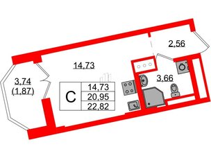 Квартира в ЖК Цивилизация на Неве, студия, 22.82 м², 6 этаж