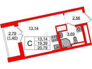 Квартира в ЖК Цивилизация на Неве, студия, 20.79 м², 13 этаж