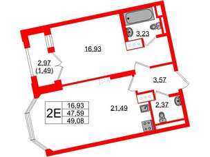 Квартира в ЖК Цивилизация на Неве, 1 комнатная, 49.08 м², 6 этаж