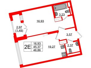 Квартира в ЖК Цивилизация на Неве, 1 комнатная, 46.86 м², 12 этаж