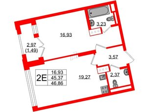 Квартира в ЖК Цивилизация на Неве, 1 комнатная, 46.86 м², 13 этаж