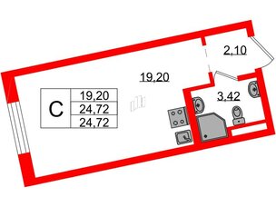 Квартира в ЖК Цивилизация на Неве, студия, 24.72 м², 2 этаж