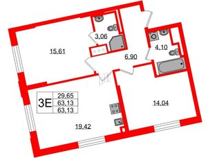 Квартира в ЖК Цивилизация на Неве, 2 комнатная, 63.13 м², 4 этаж