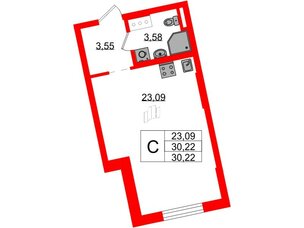 Квартира в ЖК Цивилизация на Неве, студия, 30.22 м², 3 этаж