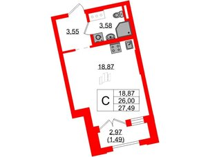 Квартира в ЖК Цивилизация на Неве, студия, 27.49 м², 12 этаж