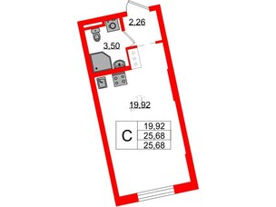 Квартира в ЖК Цивилизация на Неве, студия, 25.68 м², 3 этаж