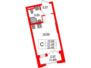 Квартира в ЖК Цивилизация на Неве, студия, 22.95 м², 6 этаж