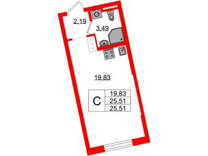 Квартира в ЖК Цивилизация на Неве, студия, 25.51 м², 3 этаж