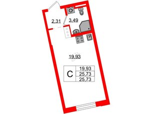 Квартира в ЖК Цивилизация на Неве, студия, 25.73 м², 3 этаж