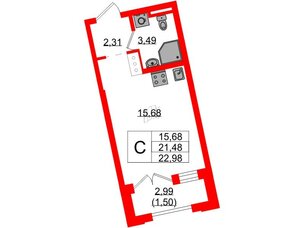 Квартира в ЖК Цивилизация на Неве, студия, 22.98 м², 6 этаж