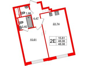 Квартира в ЖК Цивилизация на Неве, 1 комнатная, 48.08 м², 3 этаж