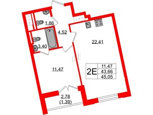 Квартира в ЖК Цивилизация на Неве, 1 комнатная, 45.05 м², 12 этаж