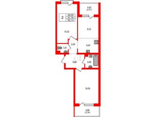 Квартира в ЖК «ЛесART», 2 комнатная, 62.13 м², 2 этаж