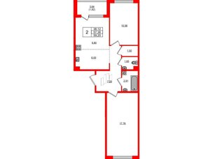 Квартира в ЖК «ЛесART», 2 комнатная, 59.2 м², 4 этаж