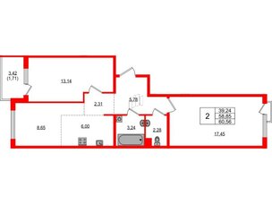 Квартира в ЖК «ЛесART», 2 комнатная, 60.56 м², 10 этаж