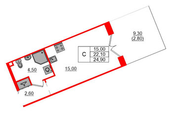 Квартира в ЖК «Пулково Lake», студия, 24.9 м², 1 этаж