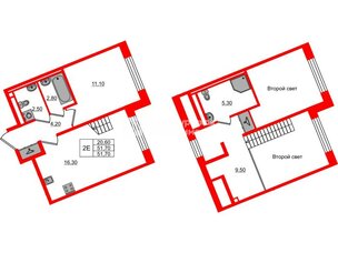 Квартира в ЖК «Пулково Lake», 1 комнатная, 51.7 м², 4 этаж
