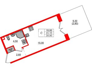 Квартира в ЖК «Пулково Lake», студия, 24.9 м², 1 этаж